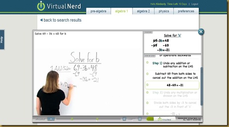 Virtual nerd solving equation screen