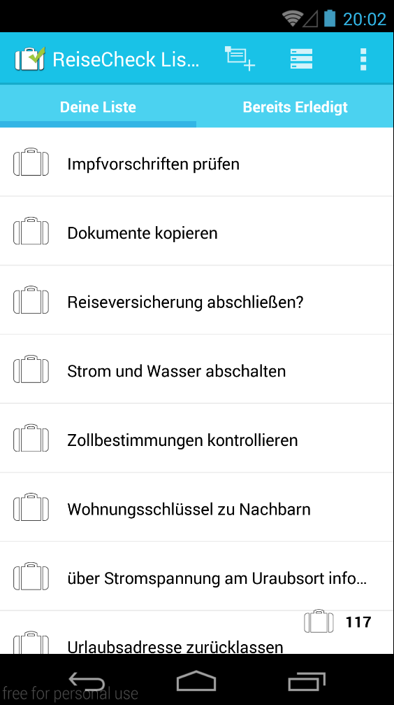 Android application Travel CheckList PRO screenshort