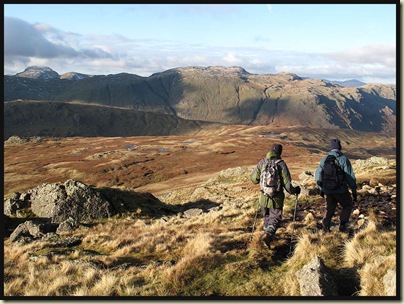 Heading across Martcrag Moor, with Great Gable conspicuous to the left