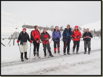 Setting off up Creag nan Gabhar from the closed A93 - Martin, Dave, Mark, Ian, Gus, Margriet and Jerry