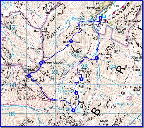 Our route - 11km, 1050 metres ascent, taking us 7 hours