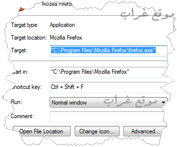 Firefox Properties Menu Shortcut Tab