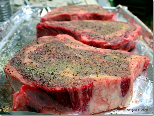 Thick Cut Ribeye Steaks Seasoned with Sea Salt, Black Pepper and Granulated Garlic