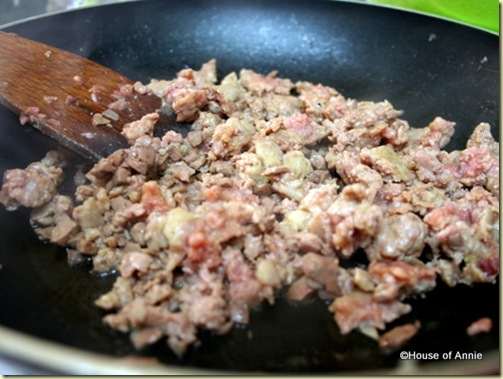 frying sausage and liver for stuffing
