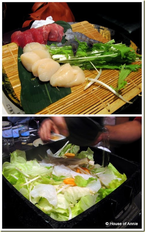 maimon restaurant sashimi scallop shrimp veggies broth
