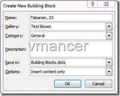 create new block windows - microsoft office word 2007