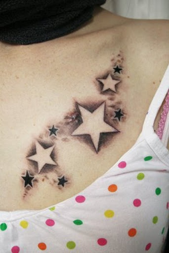 Girl tattoo on side Star and tribal tattoo design