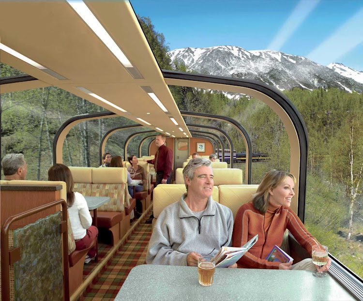 Hop on the Direct to the Wilderness Rail Service to take in the scenery in Princess' glass-domed rail cars on most options. 