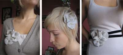 fabric flower broach, hair piece and belt tutorial and pattern