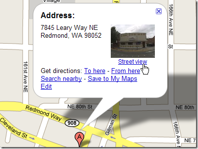 Google Street View: location dialog