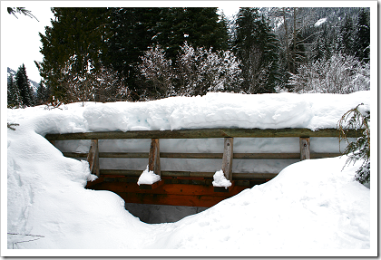 Gold Creek: snow covered foot bridge