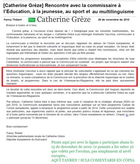 Catherine Grèze intervencion al nivèl europèu