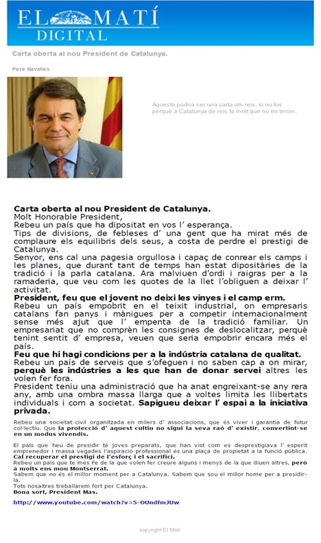 Letra al President Artur Mas ElMatí 291110 (cat)