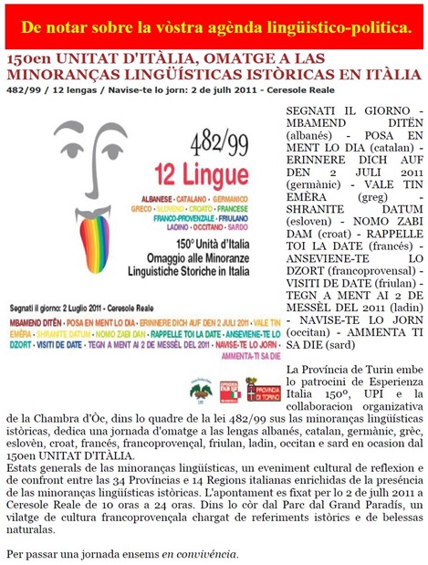 agènda lingüistico-politica en Itàlia 291110