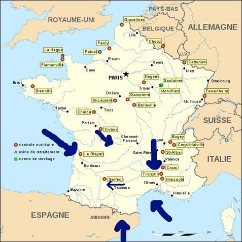 mapa nucleara francesa e vents dominants
