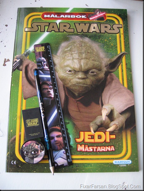 5 års present tips pojke födelsedag Yoda ritbok och Star Wars pennor