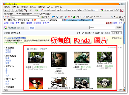 搜尋到的所有 Panda 圖片