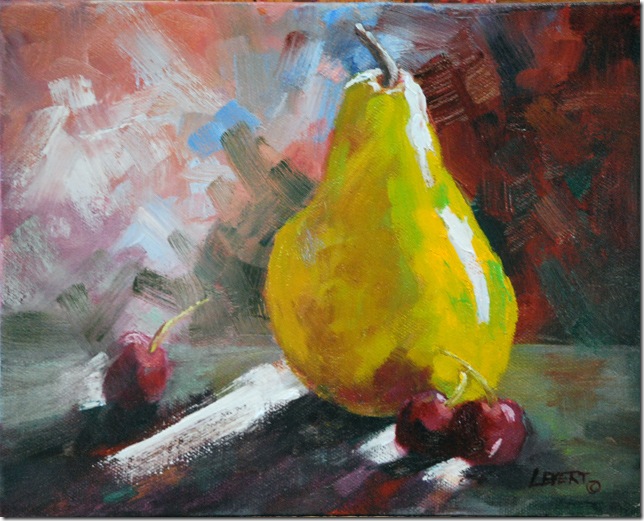 Pear and  Cherries, Original Oil Painting, Jean Levert Hood