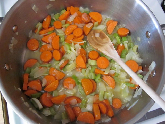 add carrots, celery to soup pot