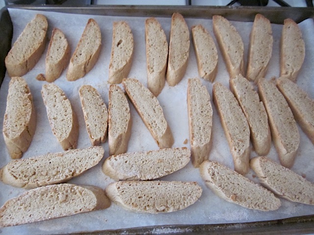 sliced biscotti on baking sheet ready to bake 