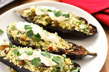 Middle Eastern Roasted Eggplant with Couscous