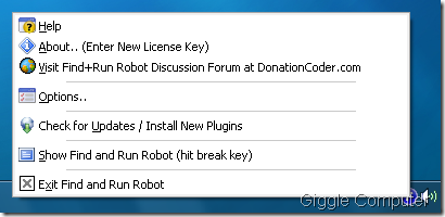 FindAndRun - System tray menu