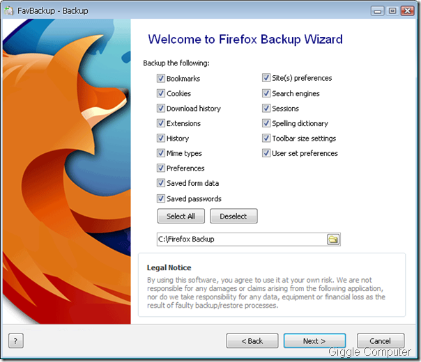 FavBackup - Backup Options