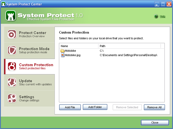 System Protect - Add files or folders