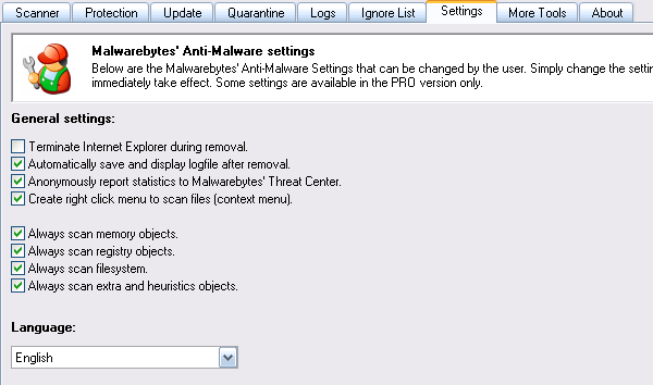 Malwarebytes - Settings