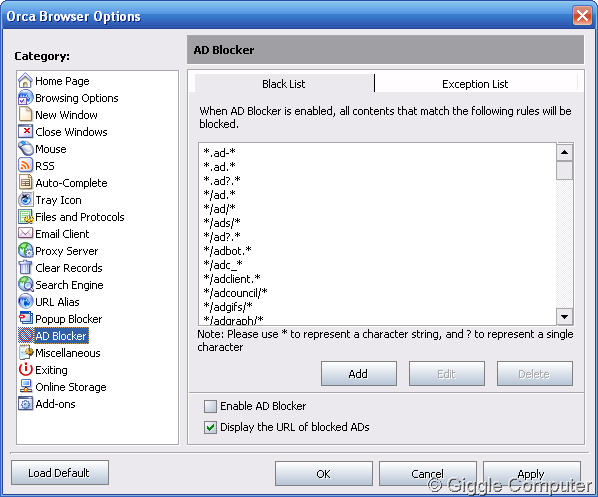 Options - Ad blocker