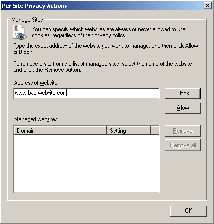 How to block websites using IE