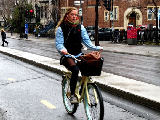 Montreal bicyclist in bike lane