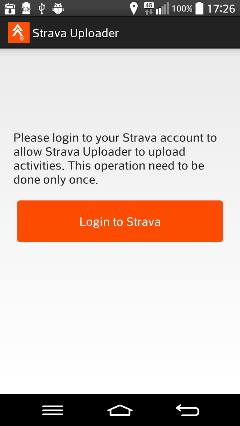 Strava Uploader Screen 1