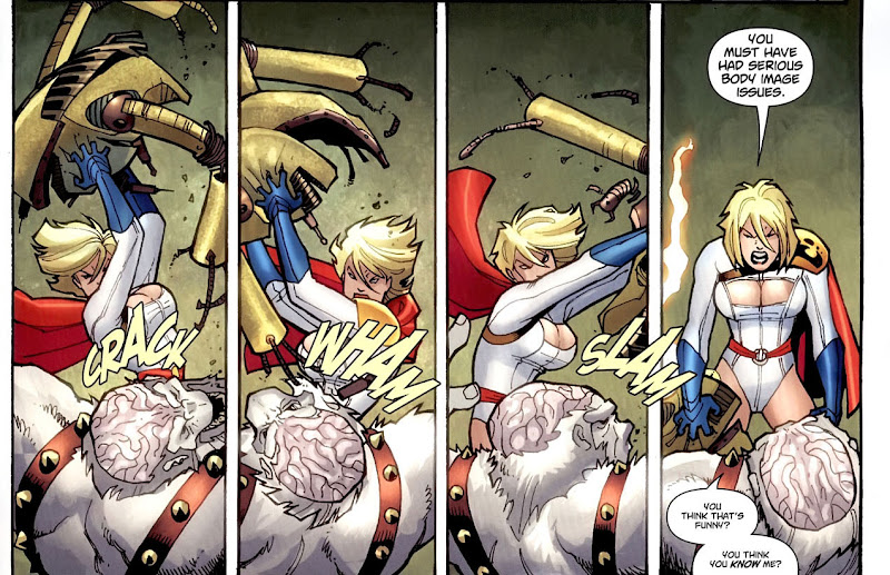 Power Girl hits Ultra Humanite repeatedly