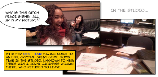 Crystal Kay in the studio [photos courtesy of Crystal Kay's official blog @ http://blog.oricon.co.jp/c-kay/]