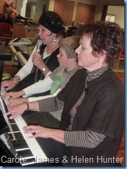 A Trio on the one piano. Here we see Carole singing and playing along with her student James Hunter with 'mum' Helen Hunter joining-in the fun! 