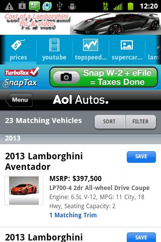 Cost of Lamborghini