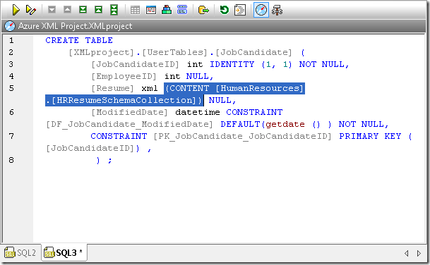 Modifying the CREATE statement in a DatabaseSpy SQL Editor window