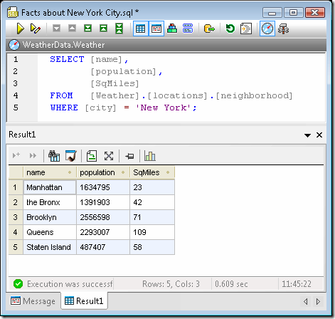 A SQL query and result table in Altova DatabaseSpy