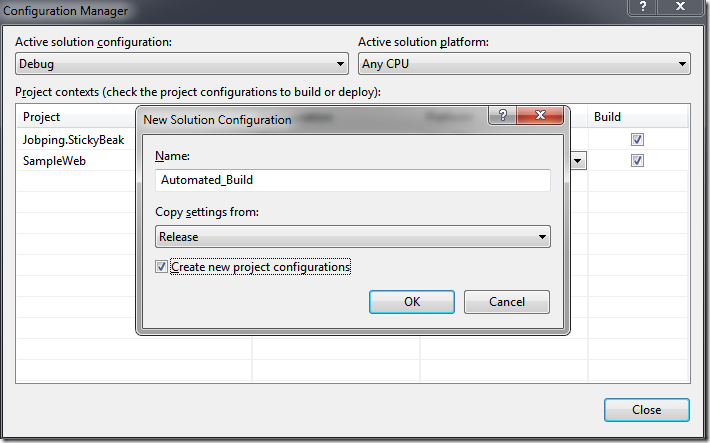 Creating the Configuration inside Visual Studio