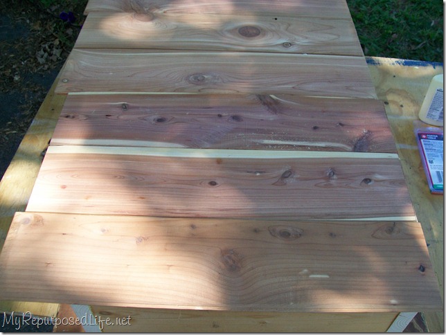 use thin cedar planks for the back of the thrift store frame shadow box