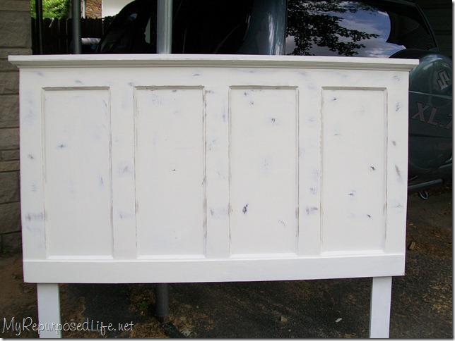 how to distress repurposed door headboard