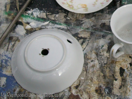 drilling hole in ceramic bowl