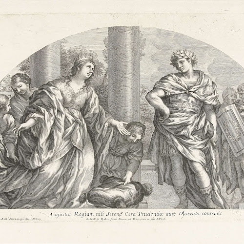 Cleopatra en Augustus, Albertus Clouwet, after Pietro da Cortona, 1646 ...