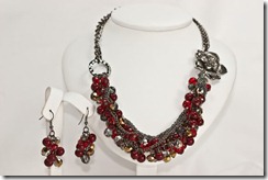 Lg Rusty Red Beads with Antique Silver Flower Set