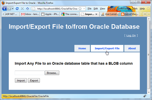 Oracle Import Export File ASP.NET MVC Application