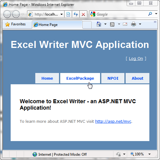 Excel Writer Home Page