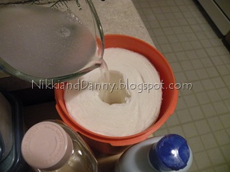 pour on paper towels in container