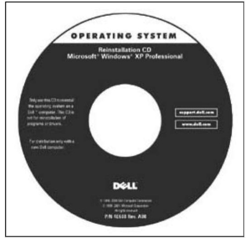  een typische Dell recovery-CD, die een versie van Windows XP bevat die alleen op de originele PC wordt geïnstalleerd.