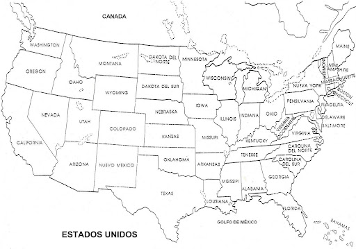 Mapa de Estados Unidos con división política para colorear